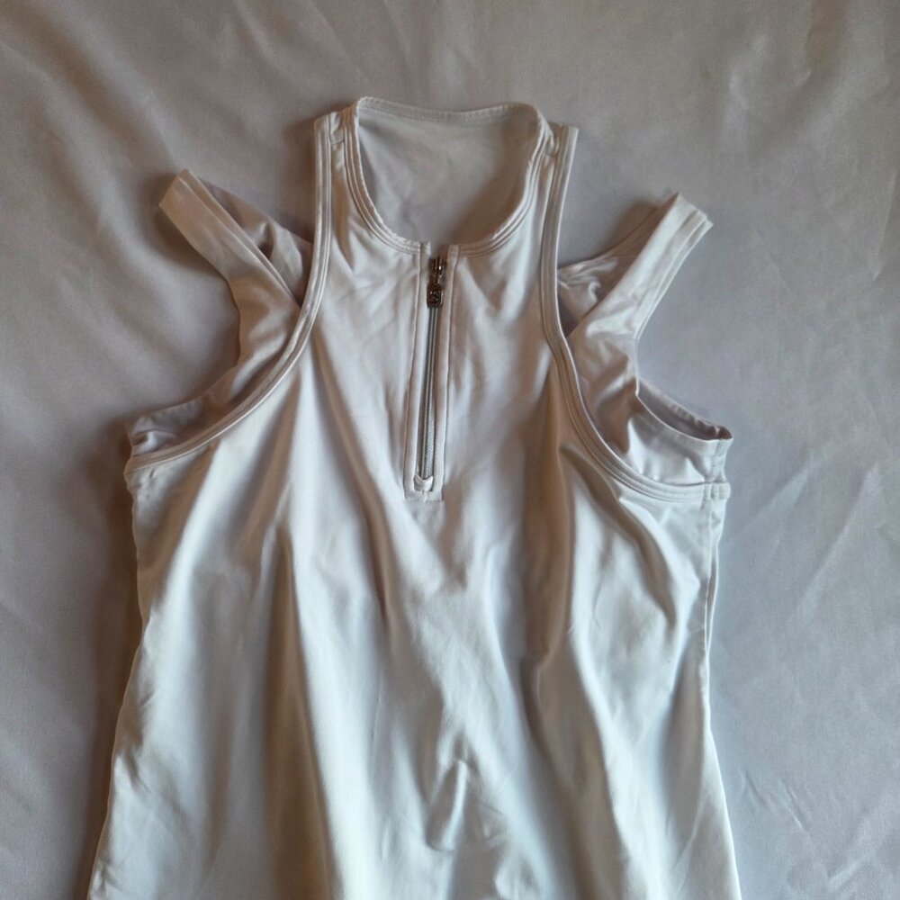 Women’s White Racerback Zip-Front Tank Top - Picture 4 of 7